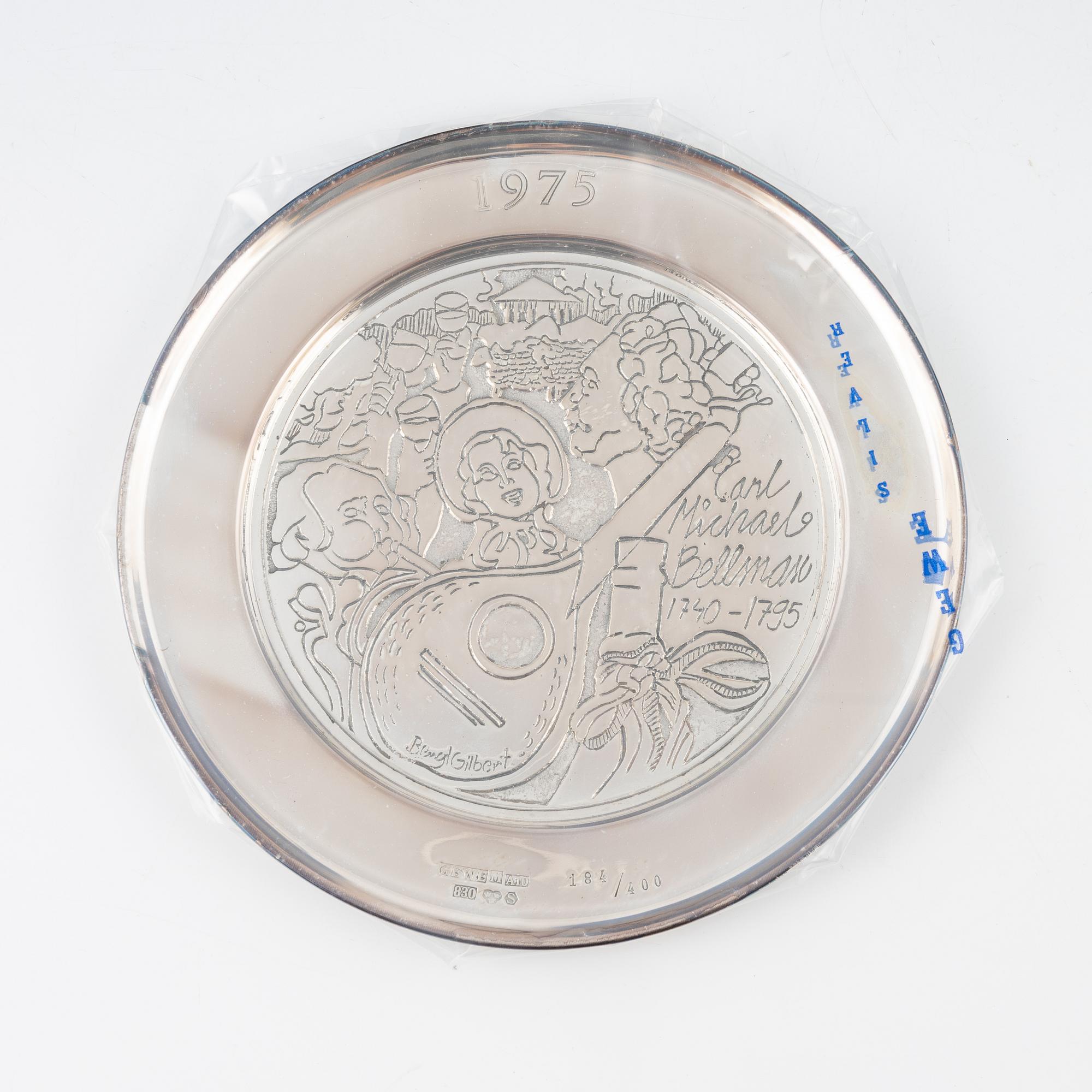 Årsskålar/årstallrikar, 8 st, silver, GEWE, Malmö. 1975-81.