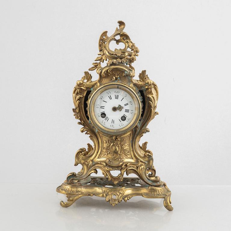 A Rococo Revival mantel clock, late 19th Century.