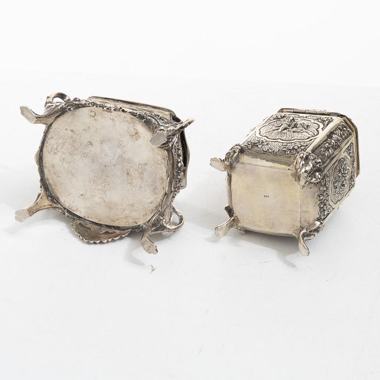 Two silver boxes, Louis XVI style, 20th century.