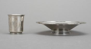 PARTI SILVER, 13 del, bland annat fat samt bägare, Borgila, Stockholm, 1940-tal. Vikt 335 gram.