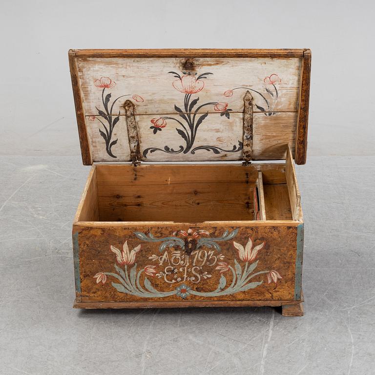 A Swedish painted chest from Uppland, probably Väddö, dated 1793.