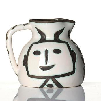 Pablo Picasso, a "Pichet tête carrée" (A.R. 223) faience pitcher, Madoura, Vallauris, France, post 1953.