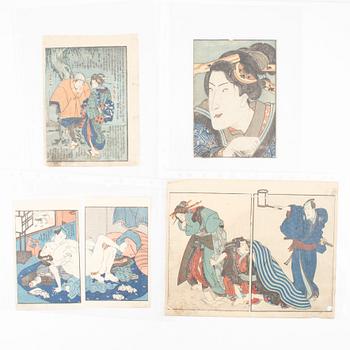 14 Japanese wood block prints, 19th Century.