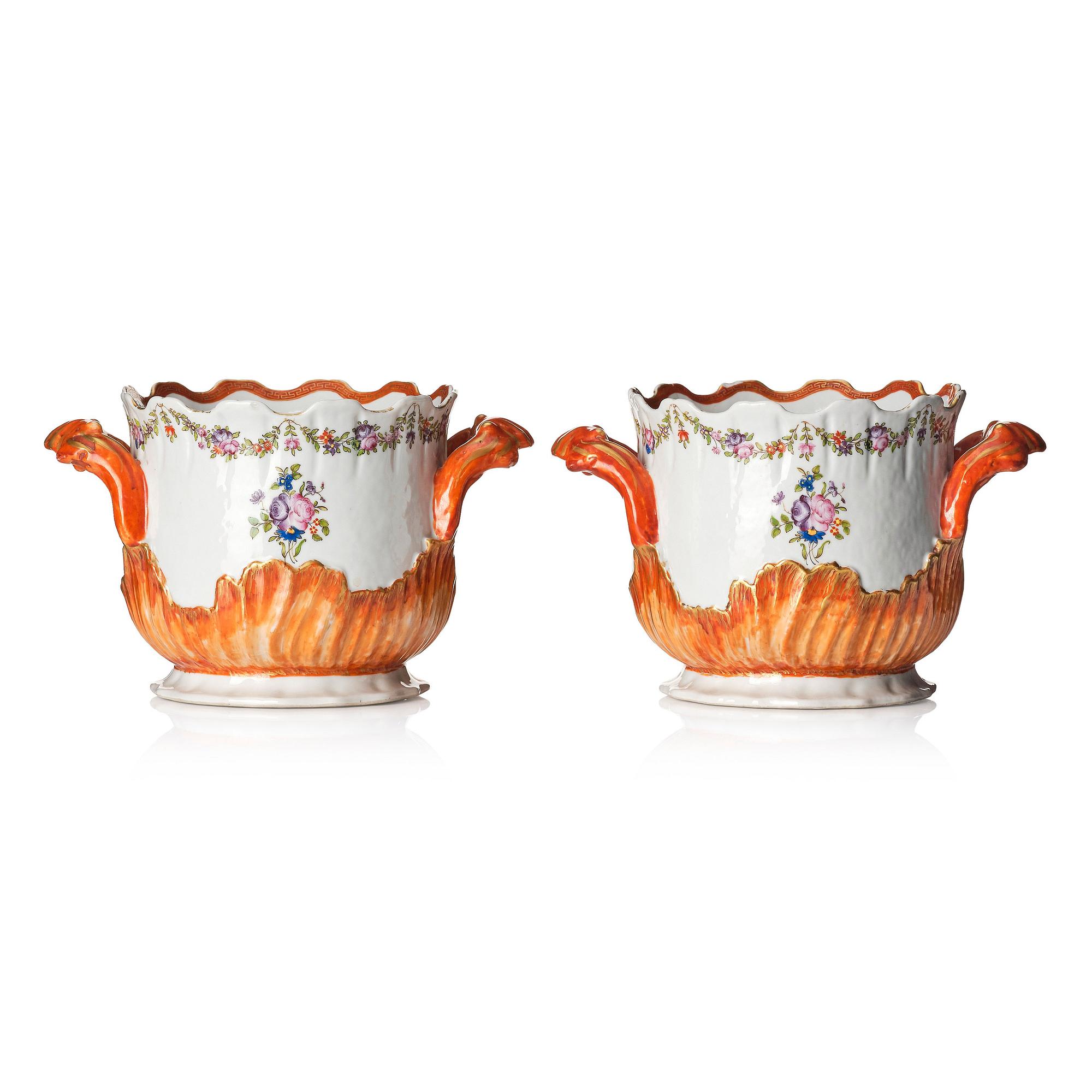 A pair of famille rose wine coolers, Qing dynasty, Qianlong (1736-95).