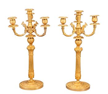 44. A PAIR OF FIVE LIGHT CANDELABRAS.