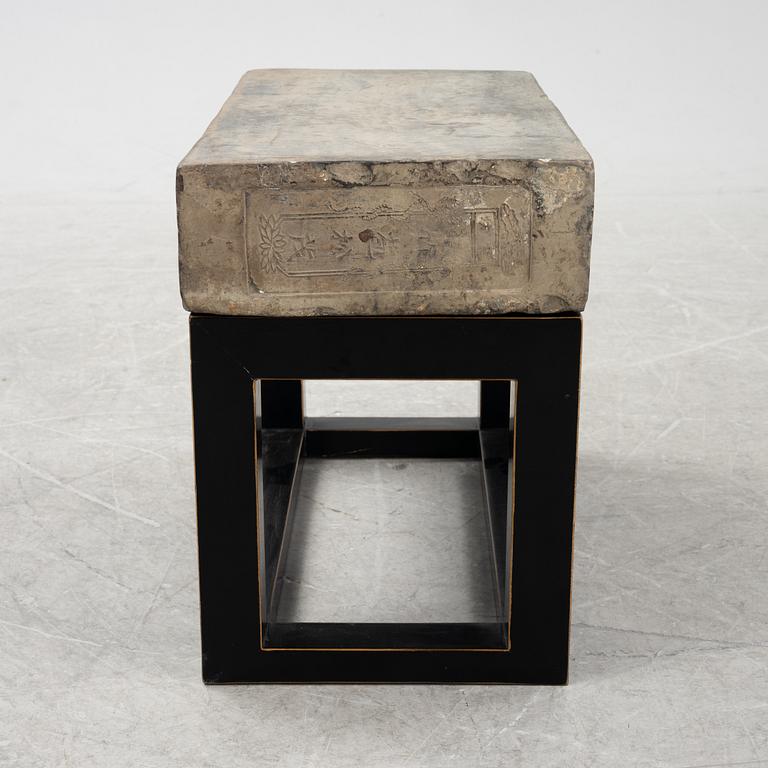 A concrete and wood sidetable/bench, Walles & Walles.