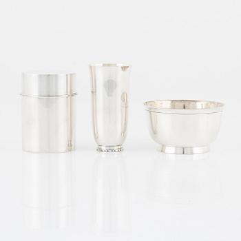 A Swedish silver vase, a bowl and a box with cover, including Atelier Borgila, Stockholm, 1966.