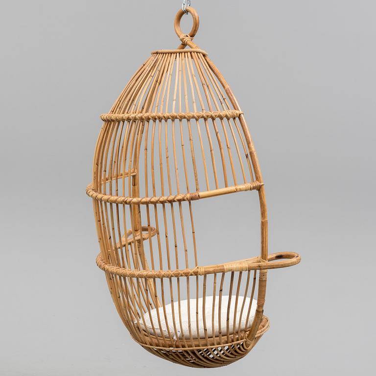 A bamboo and rattan hanging easy chair, second half of the 20th Century.