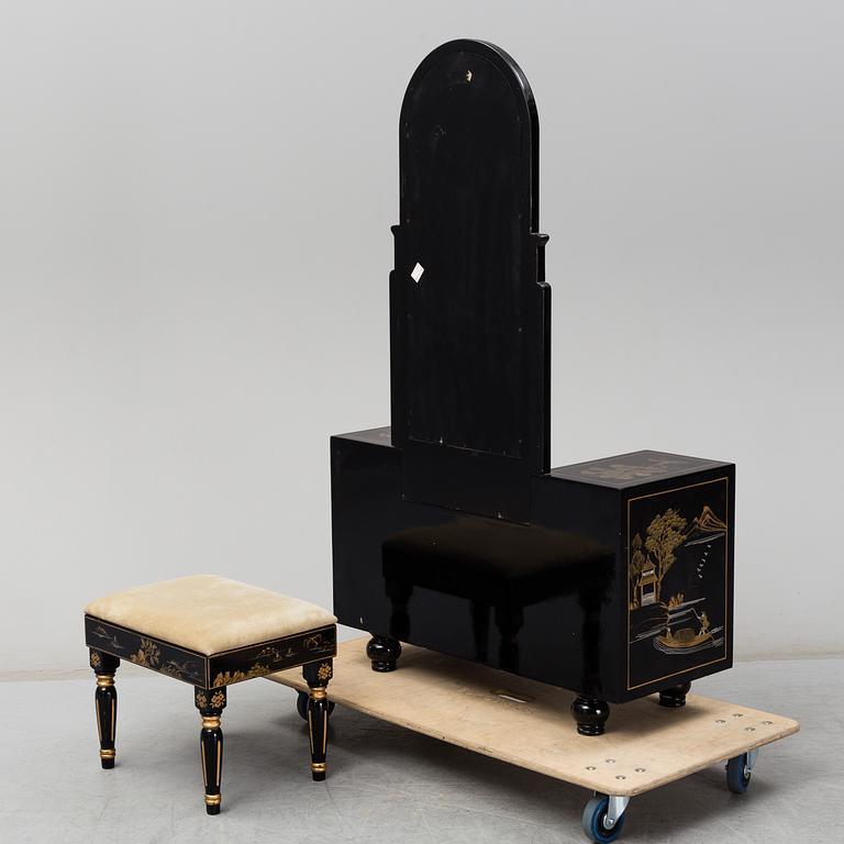 A Chinese lacquered dressing table and stool, 20th century.