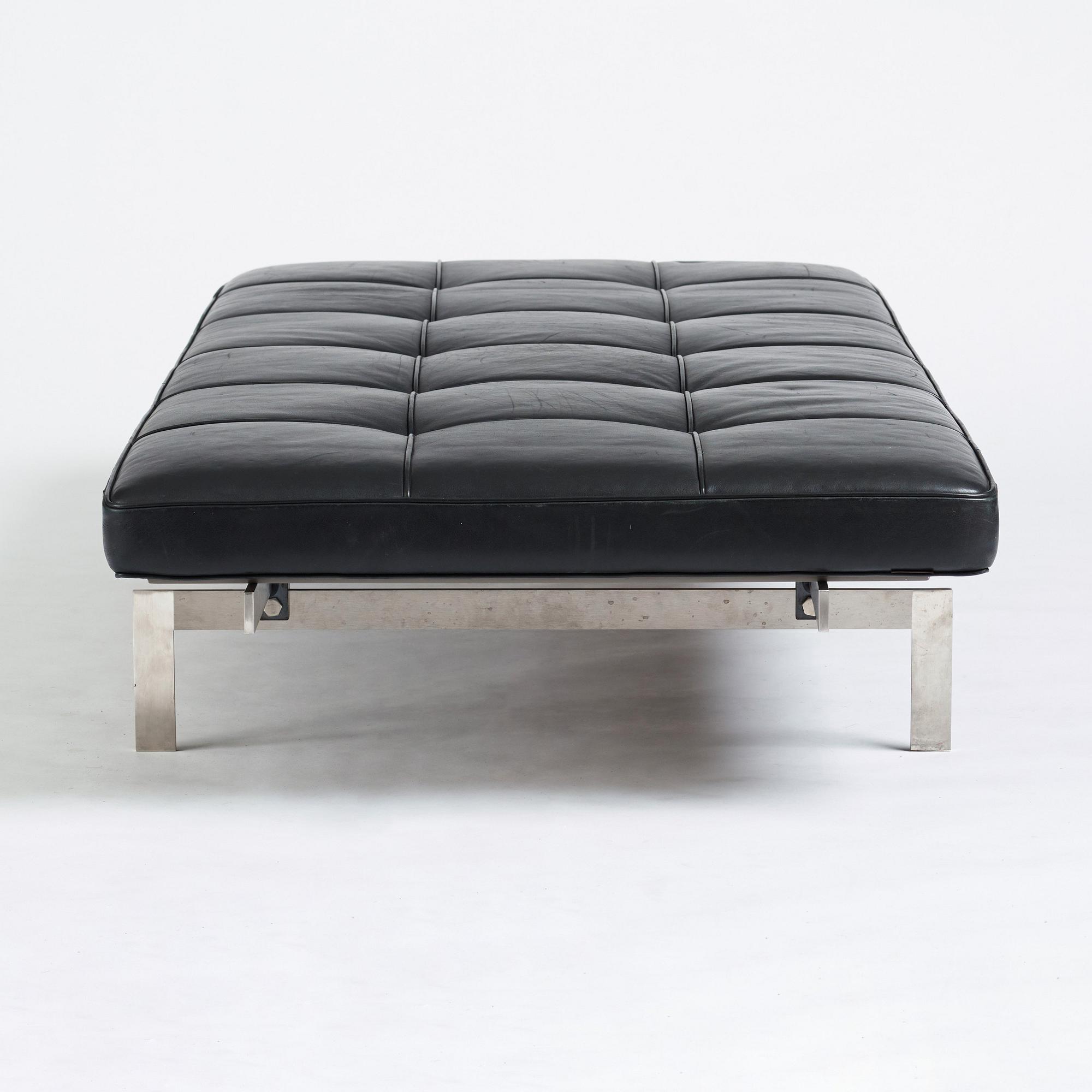Poul Kjaerholm, a "PK-80" black leather and steel base daybed, edition Fritz Hansen, 2013.