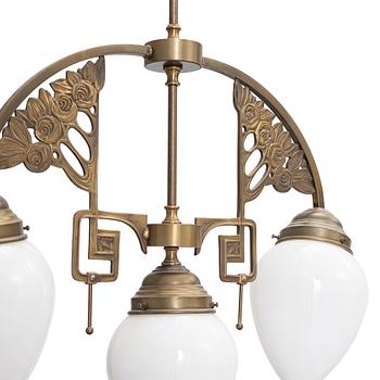 Ceiling lamp, Art Nouveau style, circa 2000, Berliner Messinglampen, Germany.