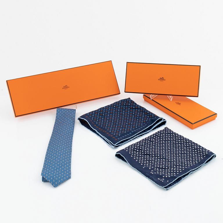 Hermès, a silk tie and two pocket squares.