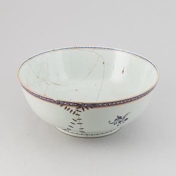 Two large famille rose and gilt punch bowls, Qing dynasty, 18th century.