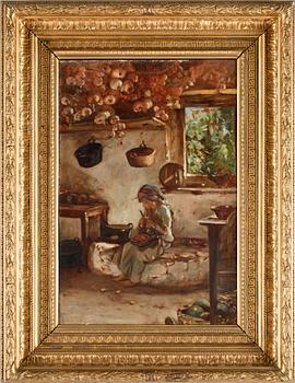 OKÄND KONSTNÄR, olja på duk, sign ? Ribbing, sekelskifte 1800/1900.