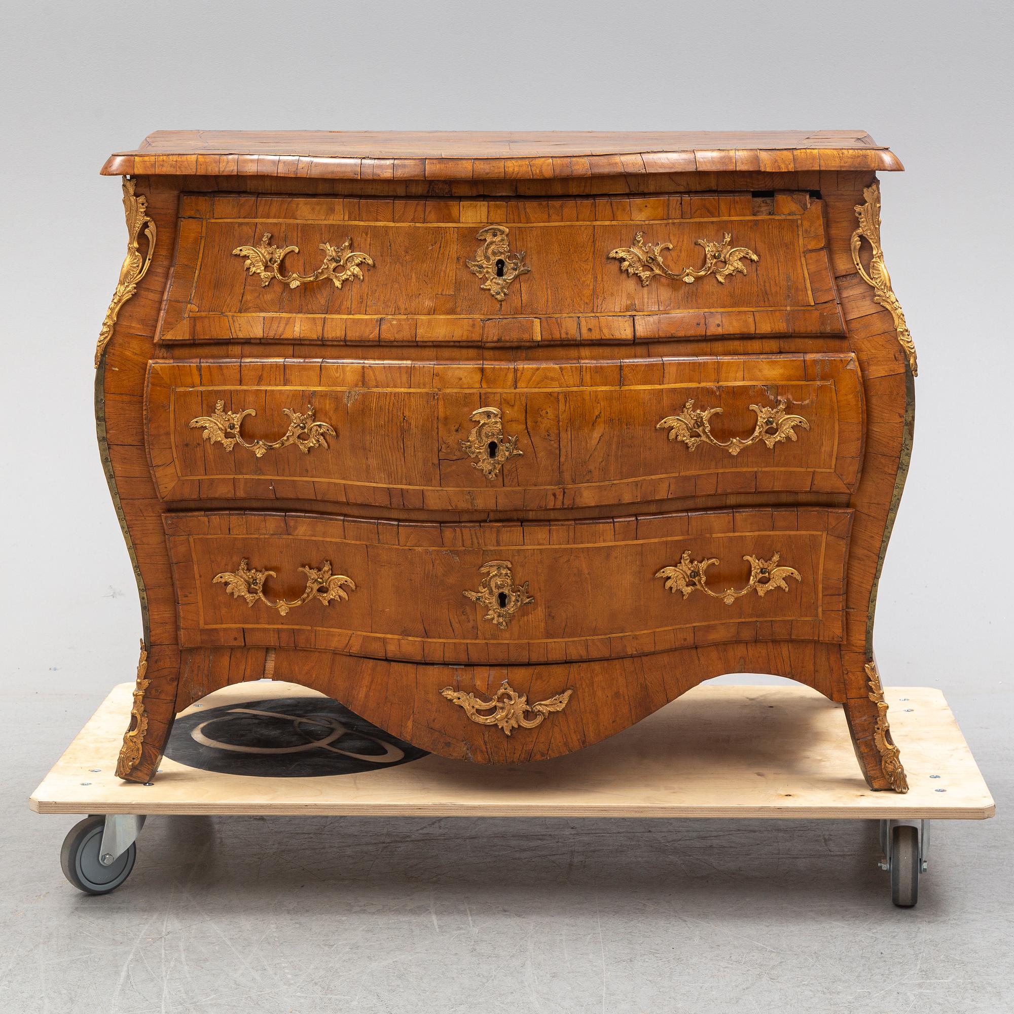 A Swedish Rococo chest of drawers, second half of the 18th century.