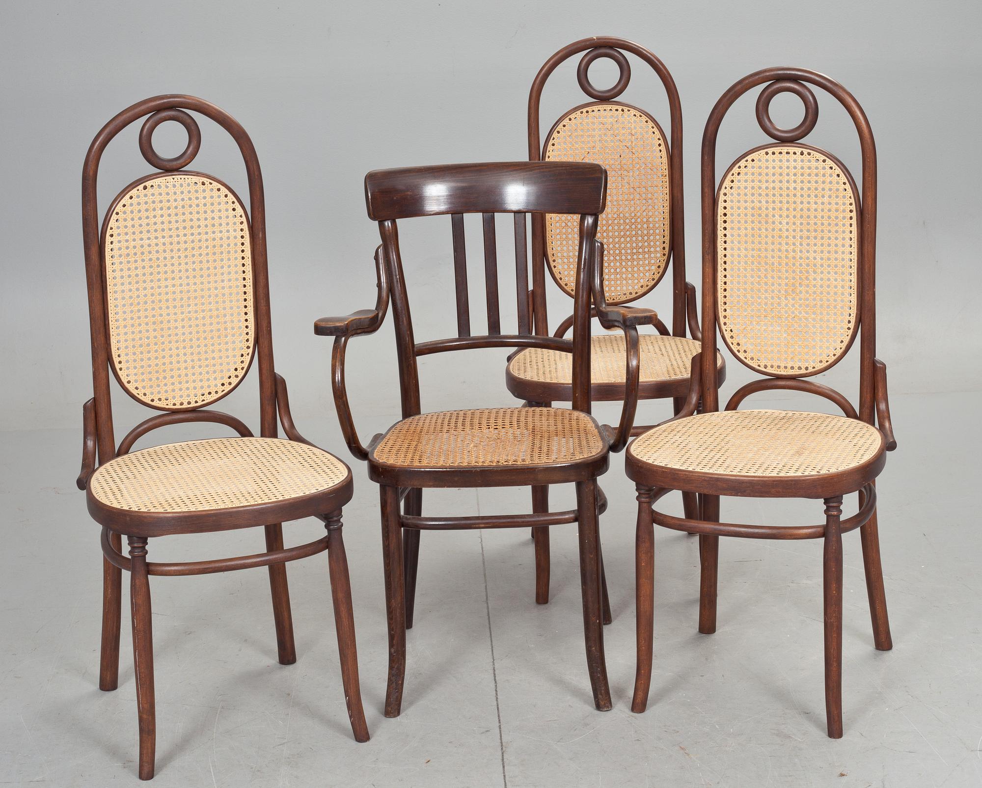 KARMSTOL och STOLAR, 3 st, bl a Thonet, 1900-tal.