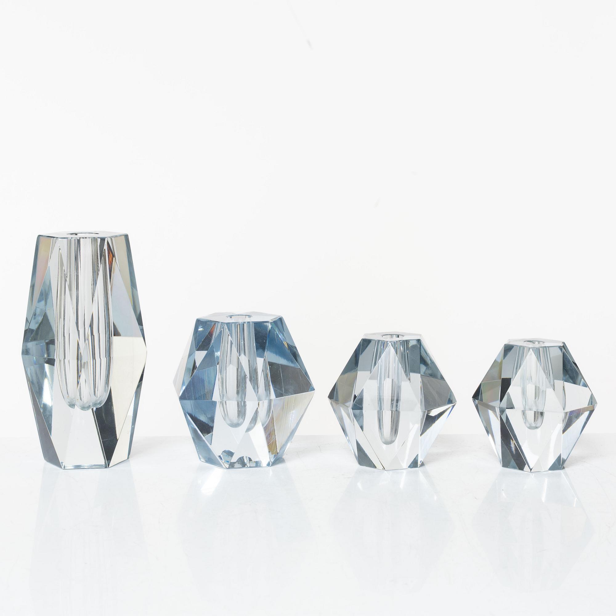 Asta Strömberg, a set of four 'Diamant' vases, Strömbergshyttan.