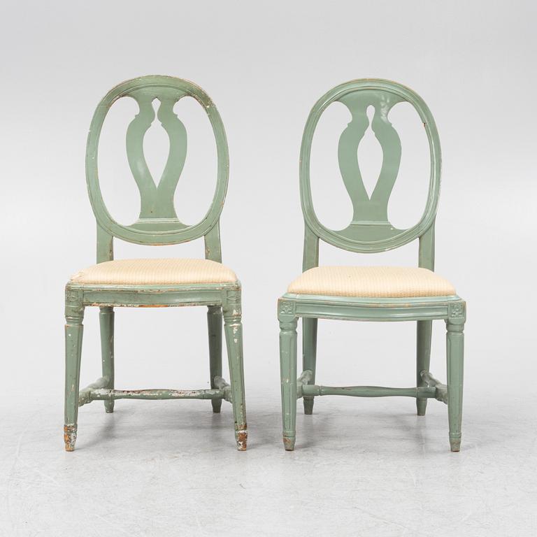 A set of five plus one Gustavian chairs, 18th/19th Century.