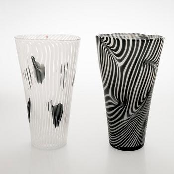 Kerttu Nurminen, two vases, signed Kerttu Nurminen Nuutajärvi, 18/99 and 63/99.