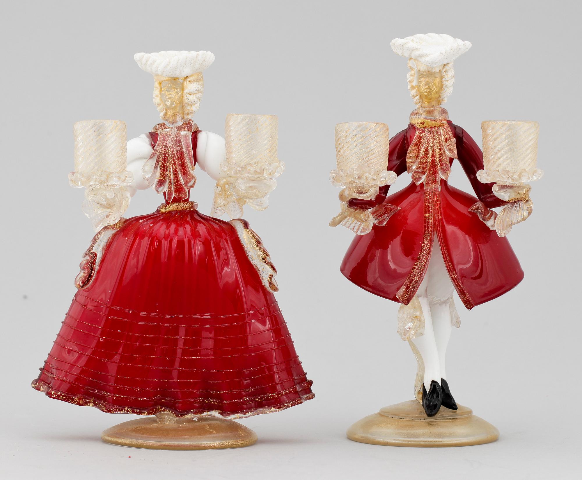 KANDELABRAR, ett par, glas, Murano, 1900-talets andra hälft.