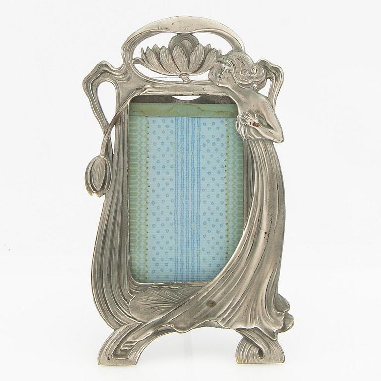 Fotoram, brevöppnare och sigill Jugend tidigt 1900-tal tenn och nysilver.