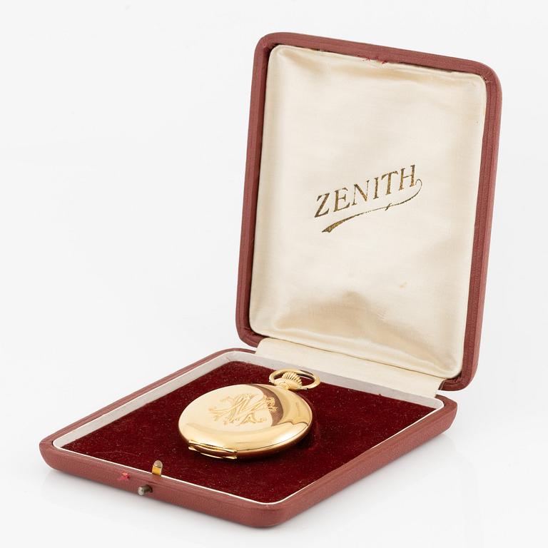 Pocket watch, Zenith, 18K gold, hunter, 51 mm.