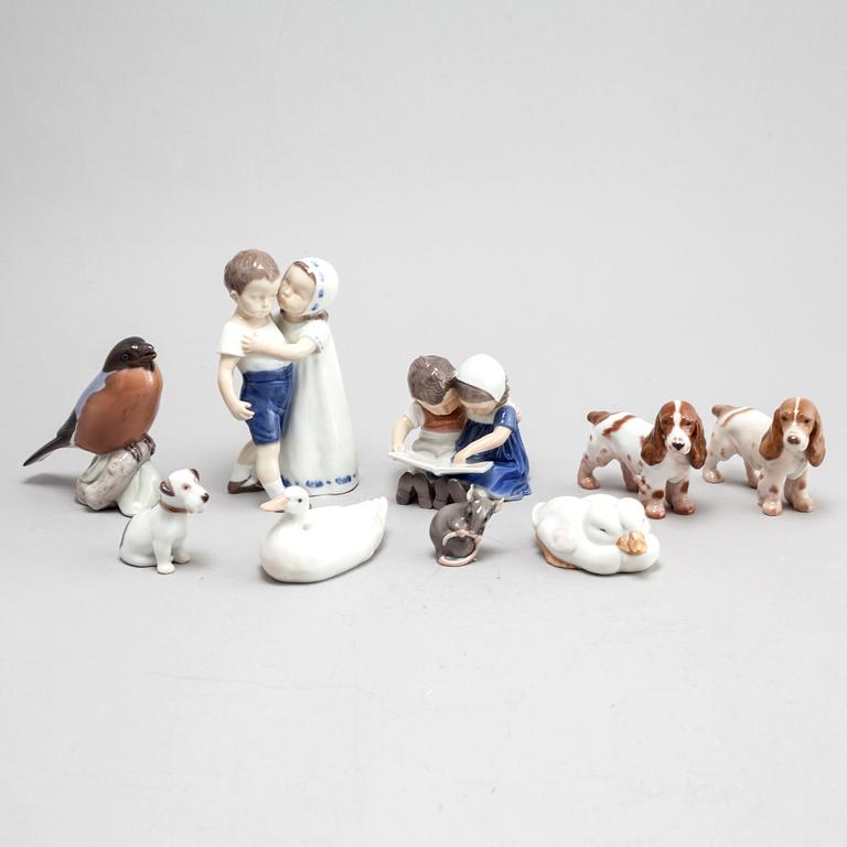 Nine porcelain figurines by Royal Copenhagen and Bing & Grøndahl, 1900-talets andra hälft.