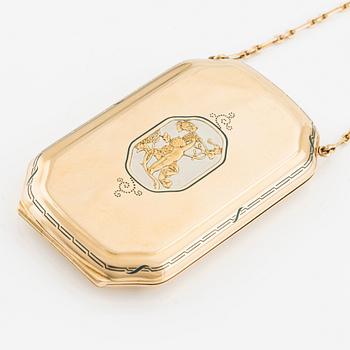 W.A. Bolin, aftonväska, "Minaudière", guld 18K och emalj, Stockholm 1920.