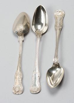 TESKEDAR, 11 st, silver, Peter Gökblad, Göteborg 1800-talets mitt.