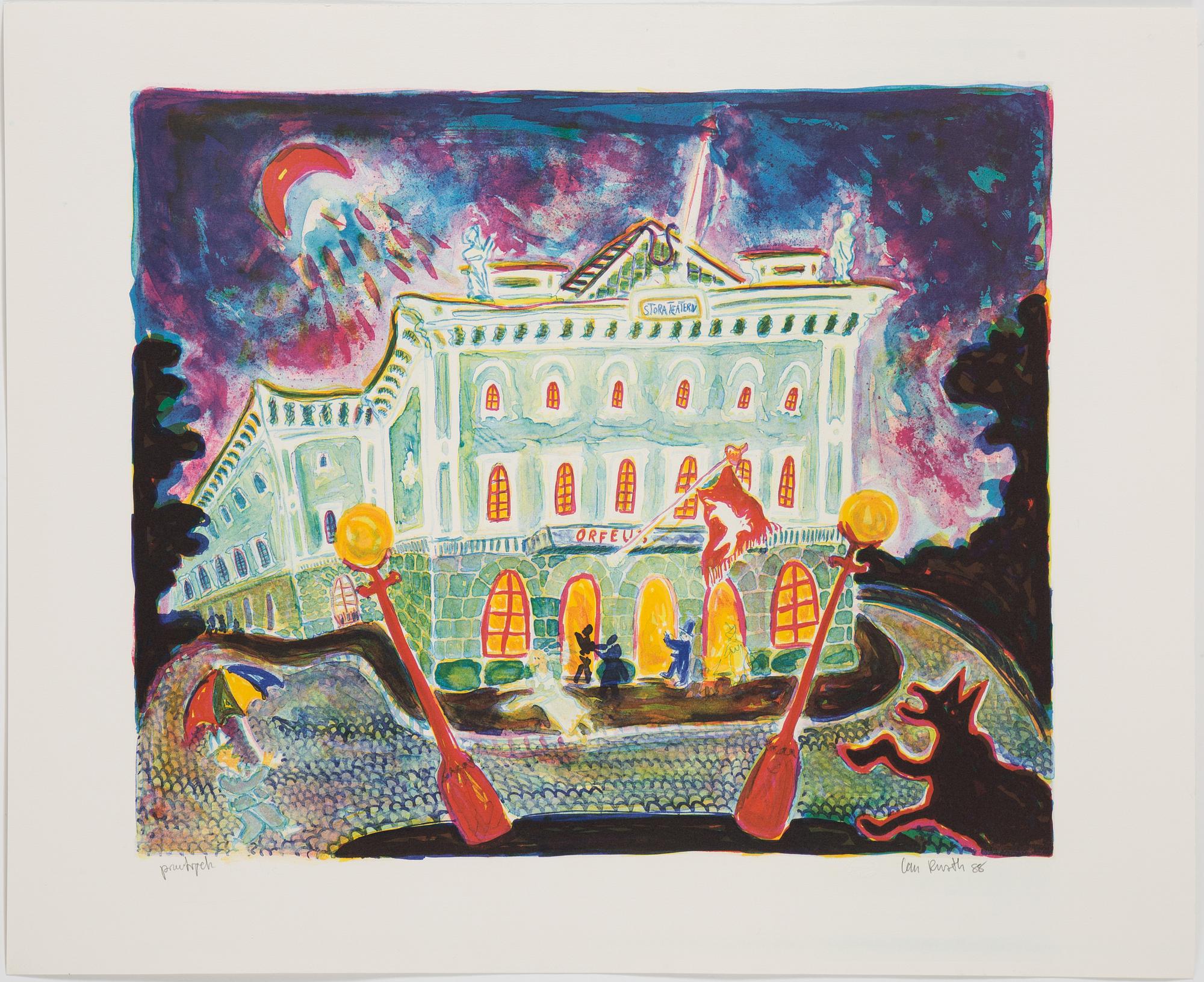 IAN RUSTH, lithograph in colours, dated 88, test print.