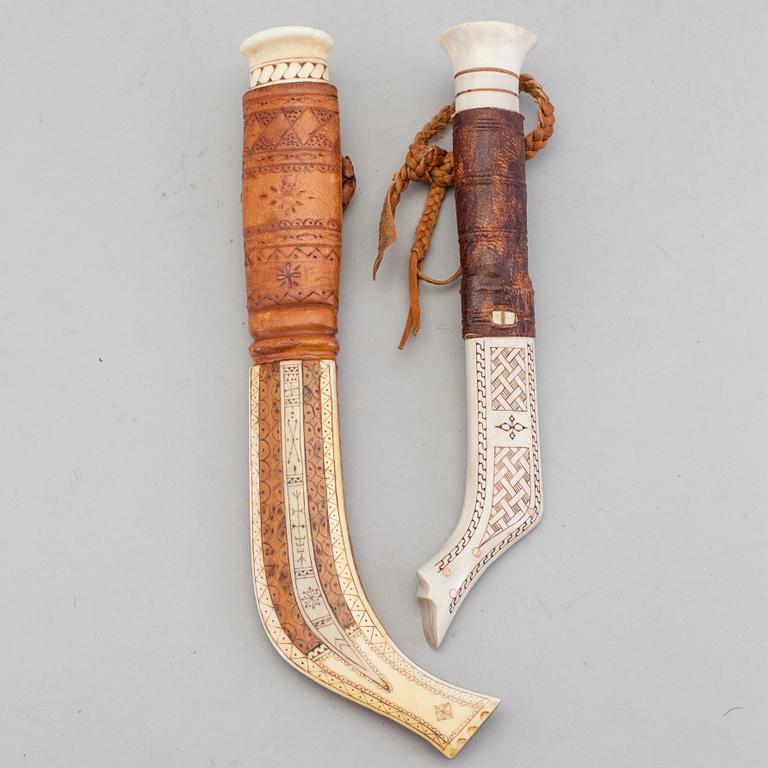 Two traditional sami knives, late 20th century.