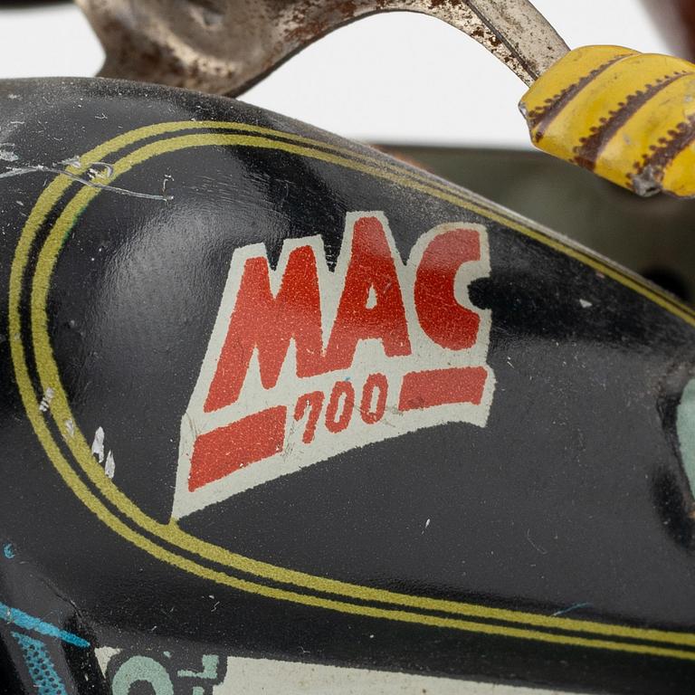 A tin motorcycle, 'Mac 700' from Arnold, Germany, around mid 20th Century.