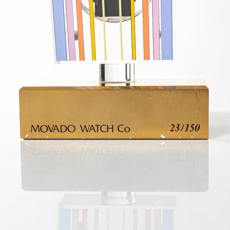 Yaacov Agam, Movado, "Rainbow", Two wrist watches, a table clock and a pocket watch.