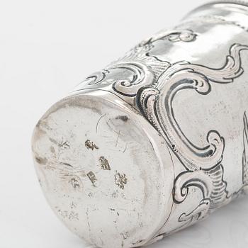 A pair of late 18th-century silver beakers, unknown maker's mark, alderman Alexei Kosirev, Moscow 1791.