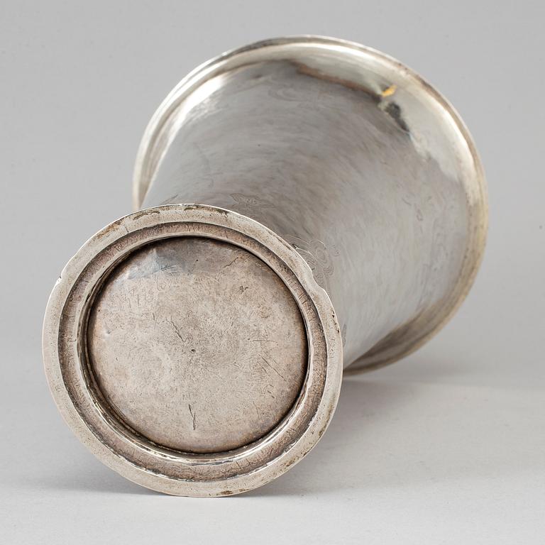 A Swedish 18th century parcel-gilt silver beaker, unmarked.