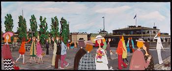 Marika Lang, blandteknik på grafisk grund, signerad.