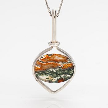 Elis Kauppi, A sterling silver and moss agate necklace. Kupittaan kulta, TUrku 1961.