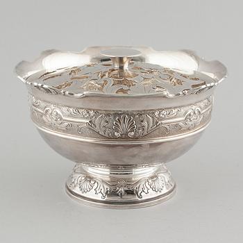 A silver lidded bowl by Cooper Brothers & sons in Sheffield, England, 1976.