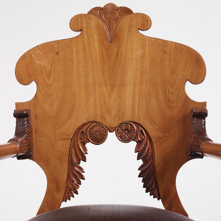 A Russian Nicholas I mahogany armchair, 1820's-30's.