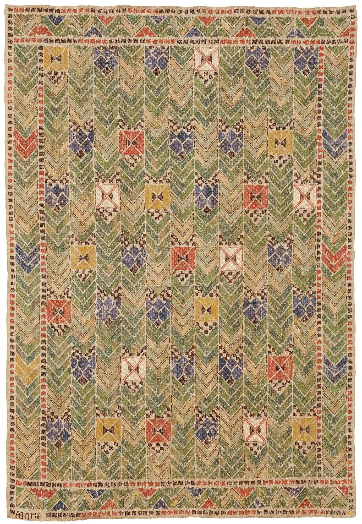 Märta Måås-Fjetterström, Draperi, "Rågen", inplock på linnebotten, 
ca 198 x 135,5 cm, signerat AB MMF.