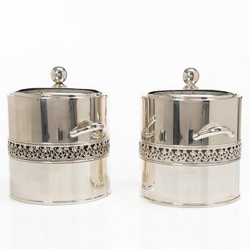 Ice buckets with lids, a pair, silver-plated, Mazzucconi Firenze, Italy.
