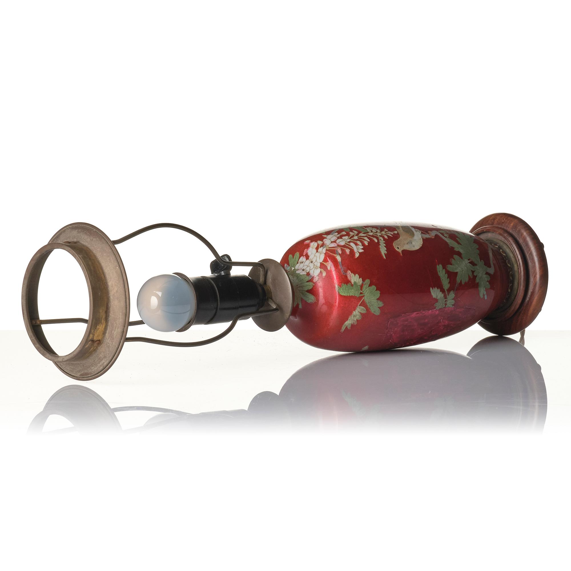 A Japanese enamel vase and lamp, Meiji (1868-1912).