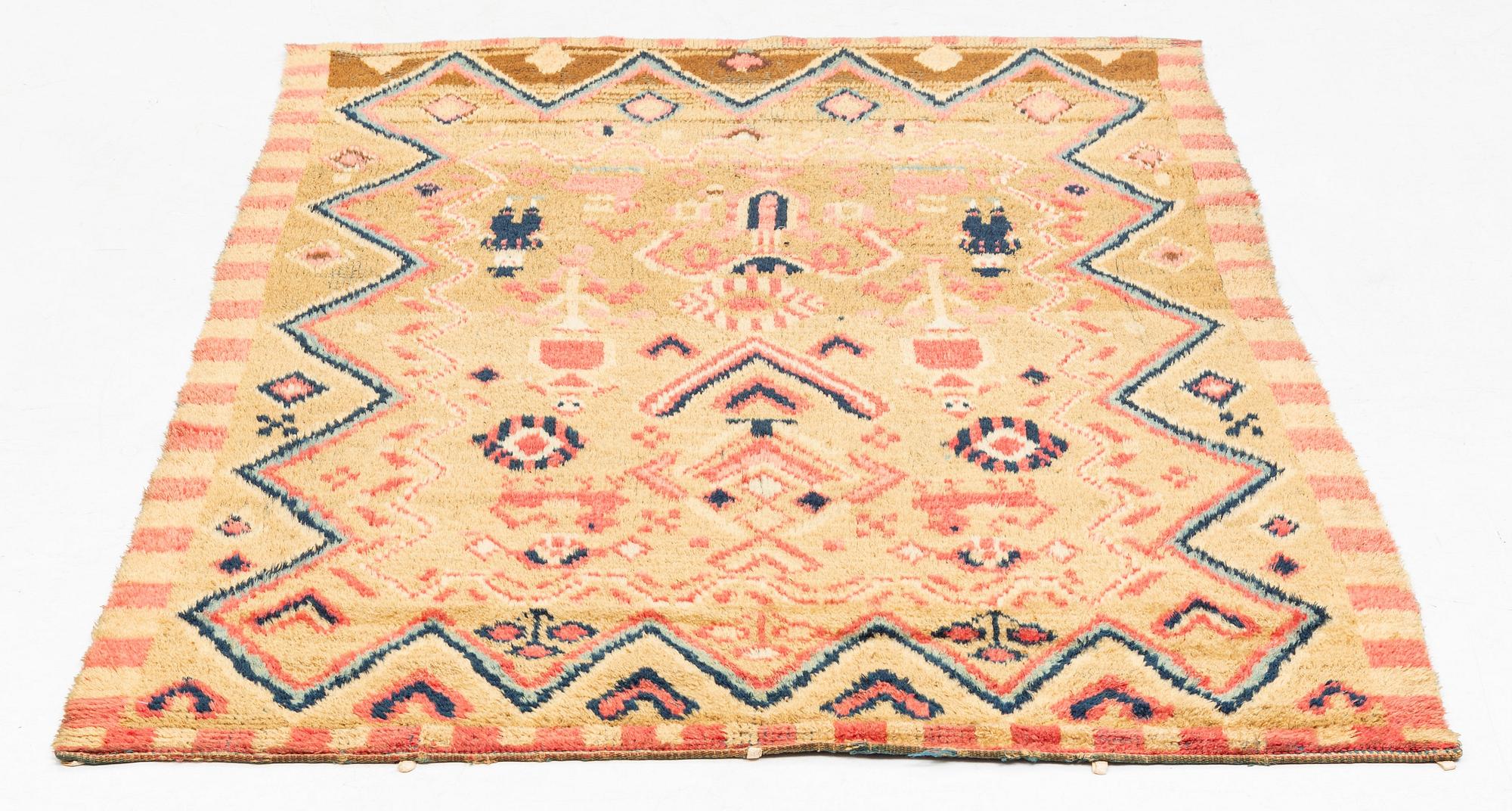 Täcke, rya, ca 189 x 123 cm, figural, sydvästra Finland, daterad 1800.