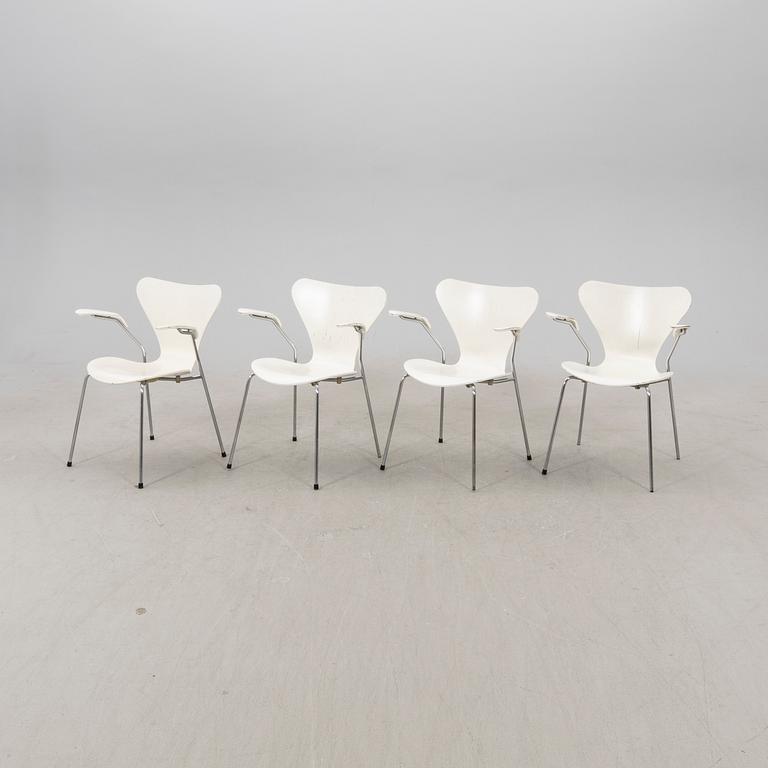 Arne Jacobsen, a set of four  "Sjuan" armchairs from Fritz Hansen Denmark.