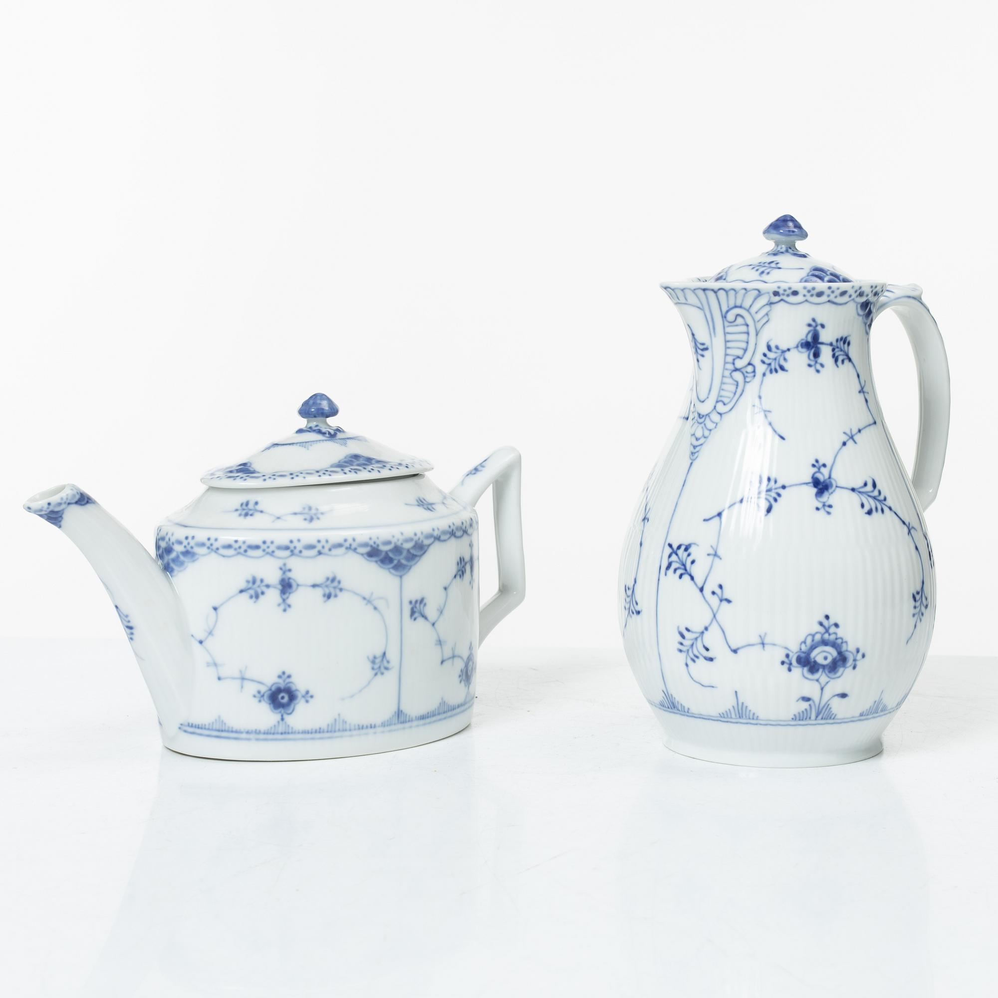 Royal Copenhagen, a 58-piece porcelain 'Blue Fluted' dinner and tea service, Denmark, mostly 1889-1934 but some pieces 1950-1984.