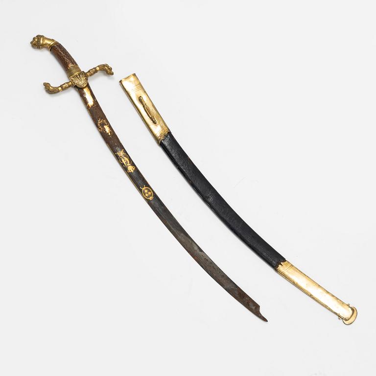 A shortened Hussar officer's sabre with scabbard, early 19th Century.