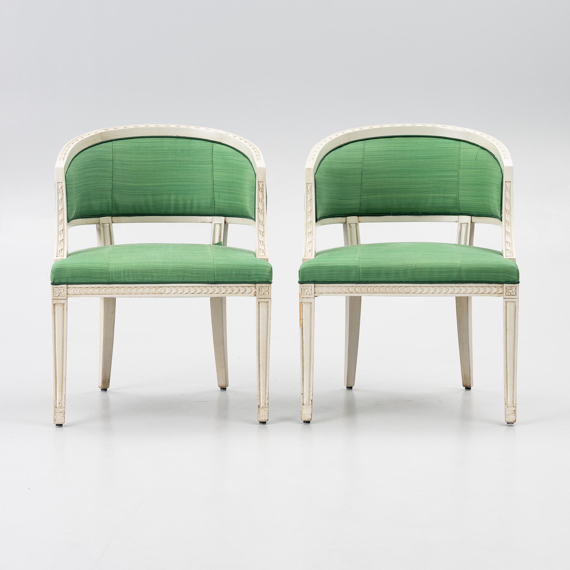 A pair of late Gustavian style armchairs, late 20th Century.
