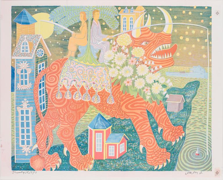 MÅRTEN ANDERSSON, 3st färglitografier, signerade, provtryck, daterade 1983 resp 1986.