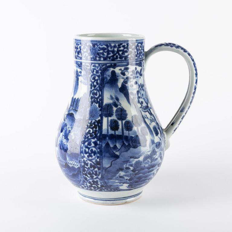 A large Japanese blue and white jug, 17th/18th Century.