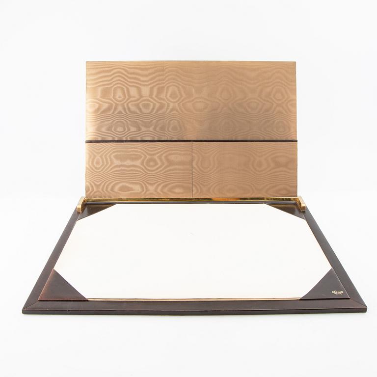 Céline, wastebasket, letter holder, and desk pad, second half of the 20th century.